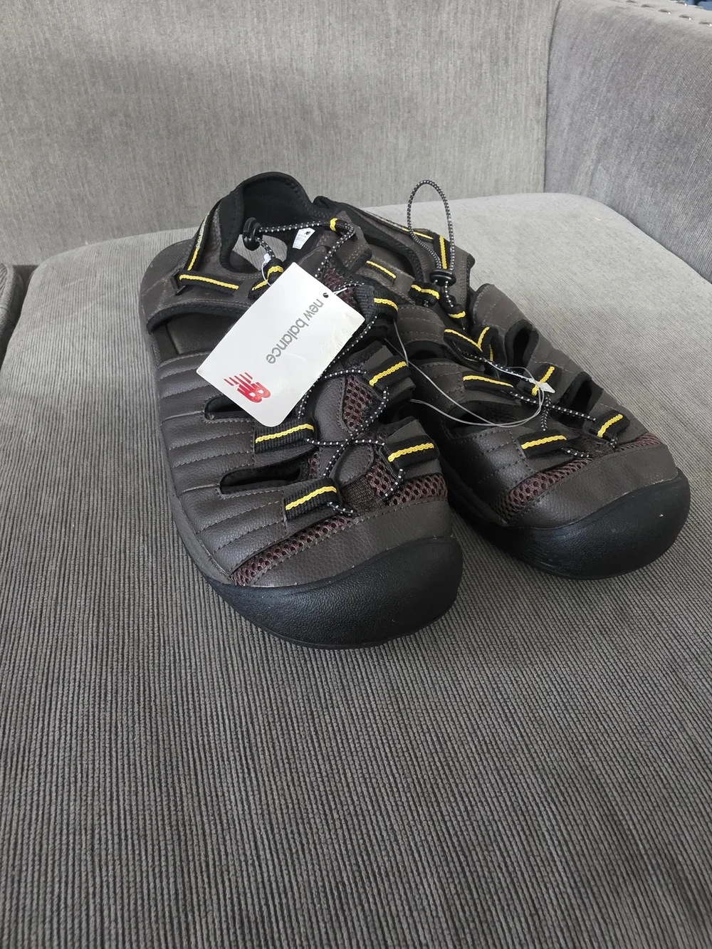 New Balance Men's Brown and Black Outdoor Sandal Sneakers with Yellow Accents